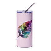 Watercolor Leaf Tumbler, Colorful Feather Tumbler, Unique Tumbler, Gift for Nature Lover, Pretty Tumblers, Cute Drinkware, Tumblers for - Tawshia